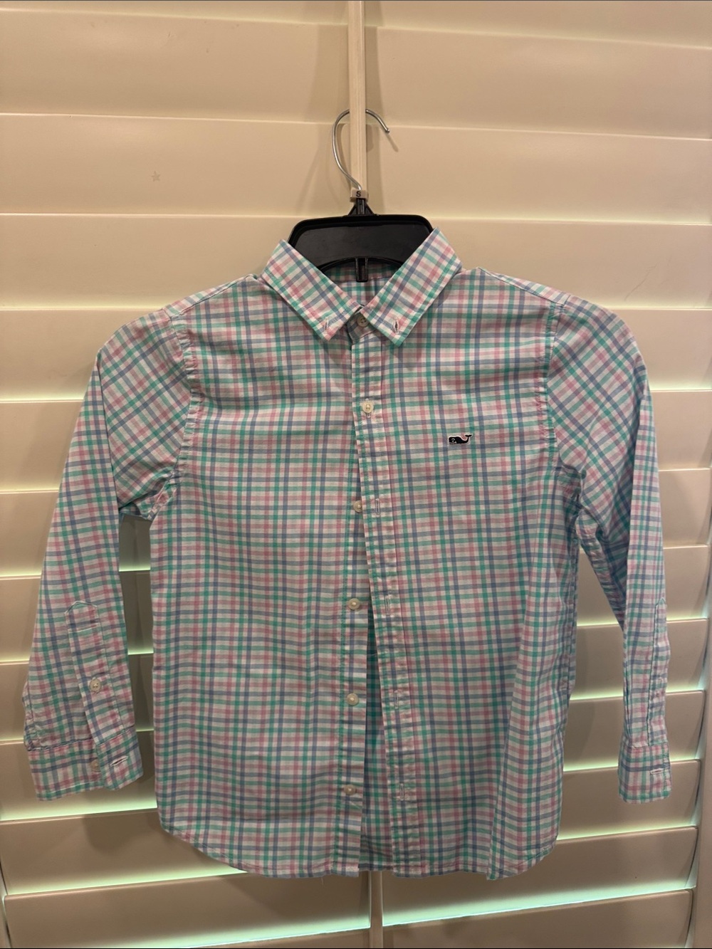 Vineyard Vines boys Plaid Button-Down Shirt in Mint Green & Pink